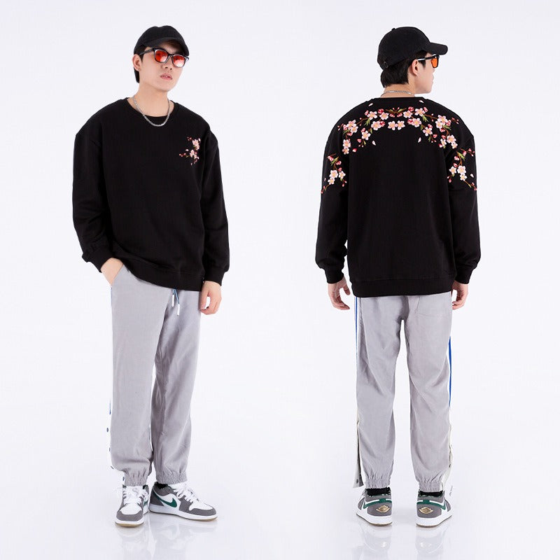 New plus size men clothing national fashion jackets trendy brand plum blossom embroidered round neck sweatshirts couple