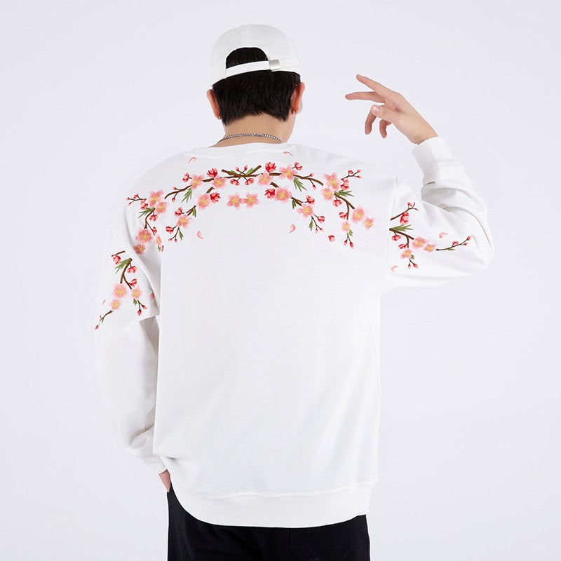 New plus size men clothing national fashion jackets trendy brand plum blossom embroidered round neck sweatshirts couple