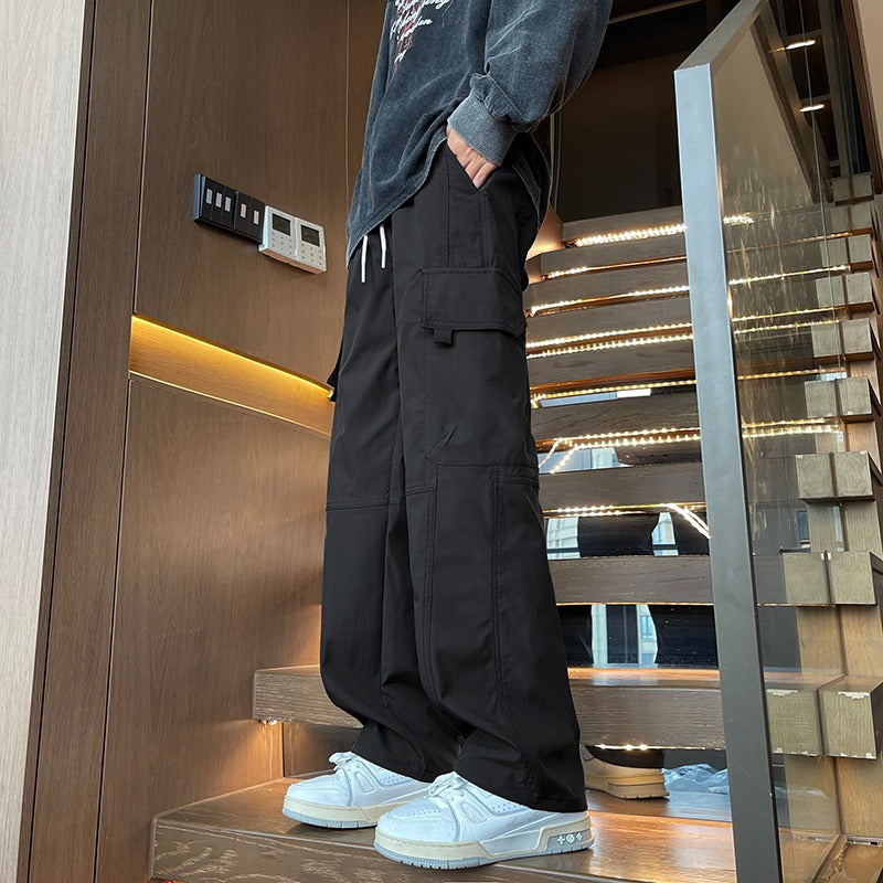 Military green work pants for men with multiple pockets